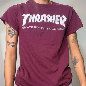 classic thrasher skateboard magazine logo t-shirt burgundy
